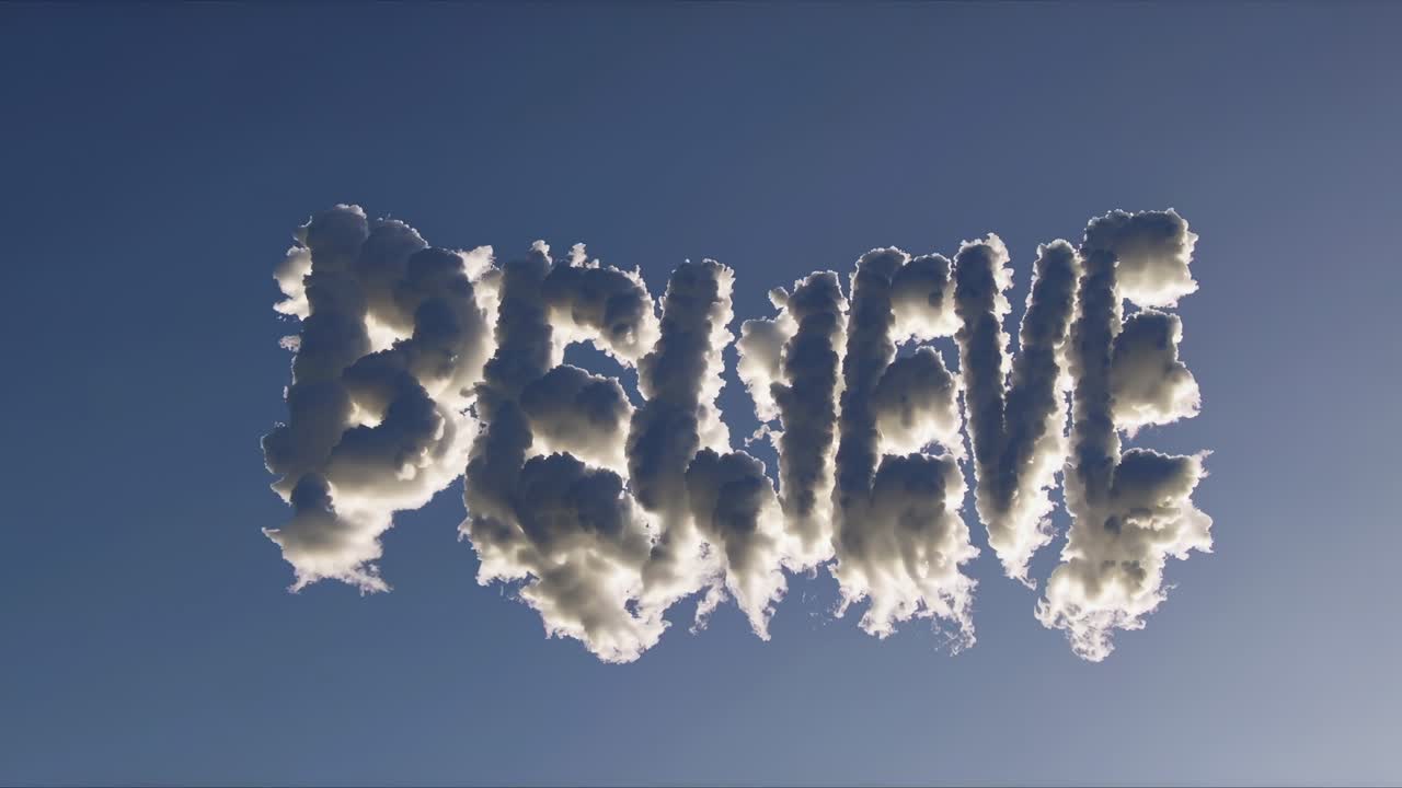 Aerial video shot of fluffy clouds forming the word 'Nike' against a clear blue sky