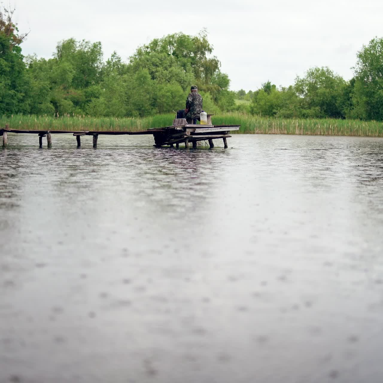 Fishing from dock on lake