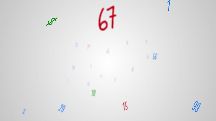 Animazione digitale di lettere e numeri casuali e colorati che si muovono su sfondo bianco.