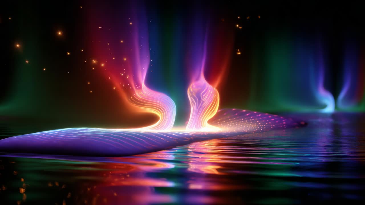 A Mesmerizing Display of Colorful Light Waves and Reflections Dancing on Water, Creating an Enchanting Visual Effect that Evokes a Sense of Serenity and Wonder in the Viewer’s Mind