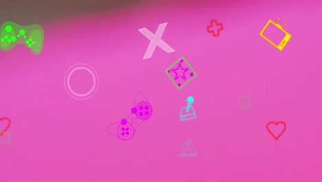 animación del icono de un videojuego sobre un fondo con patrones abstractos.