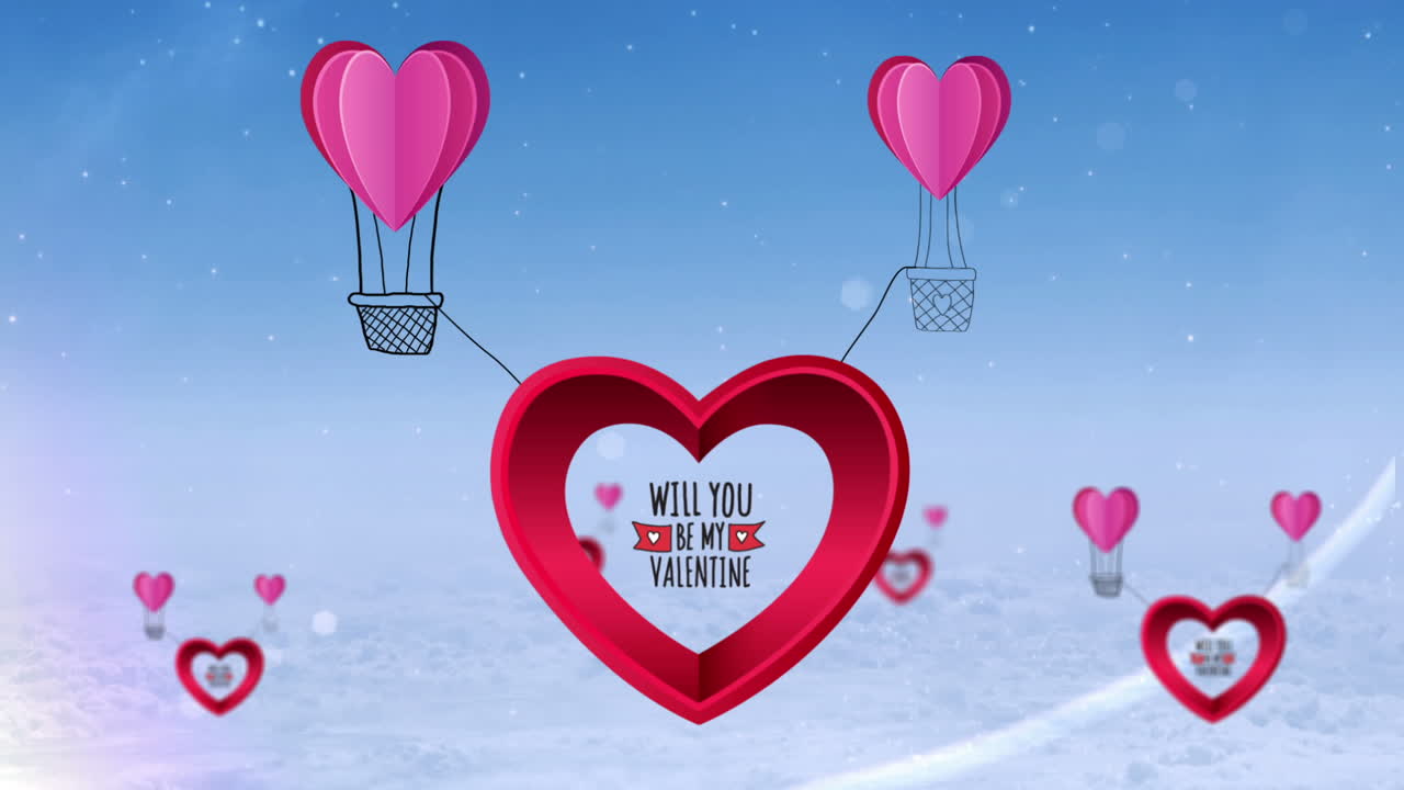 행복한 발렌타인 데이 터와 심장 뜨거운 공기 풍선