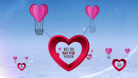 happy valentines day vector with heart hot air balloon