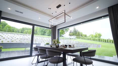 contemporary dining room - modern dining room with huge windows