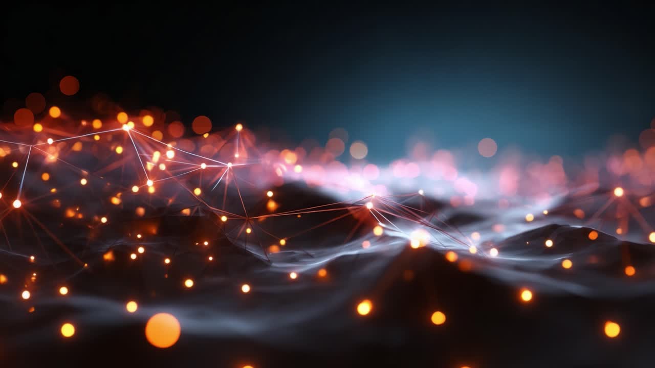 Abstract Representation of a Network with Glowing Nodes and Wispy Textures, Capturing the Essence of Connectivity and Digital Aesthetics in a Visual Symphony