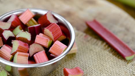 chopped rhubarb on a rotating plate (seamless loopable)