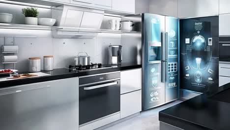 a modern smart kitchen featuring state-of-the-art appliances