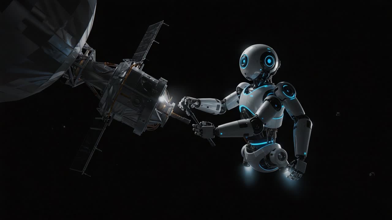 A Futuristic Robot Engaging with a Space Probe: Capturing the Essence of Automated Exploration and Engineering in Outer Space