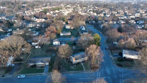 aerial view of residential community in usa during cold winter day
