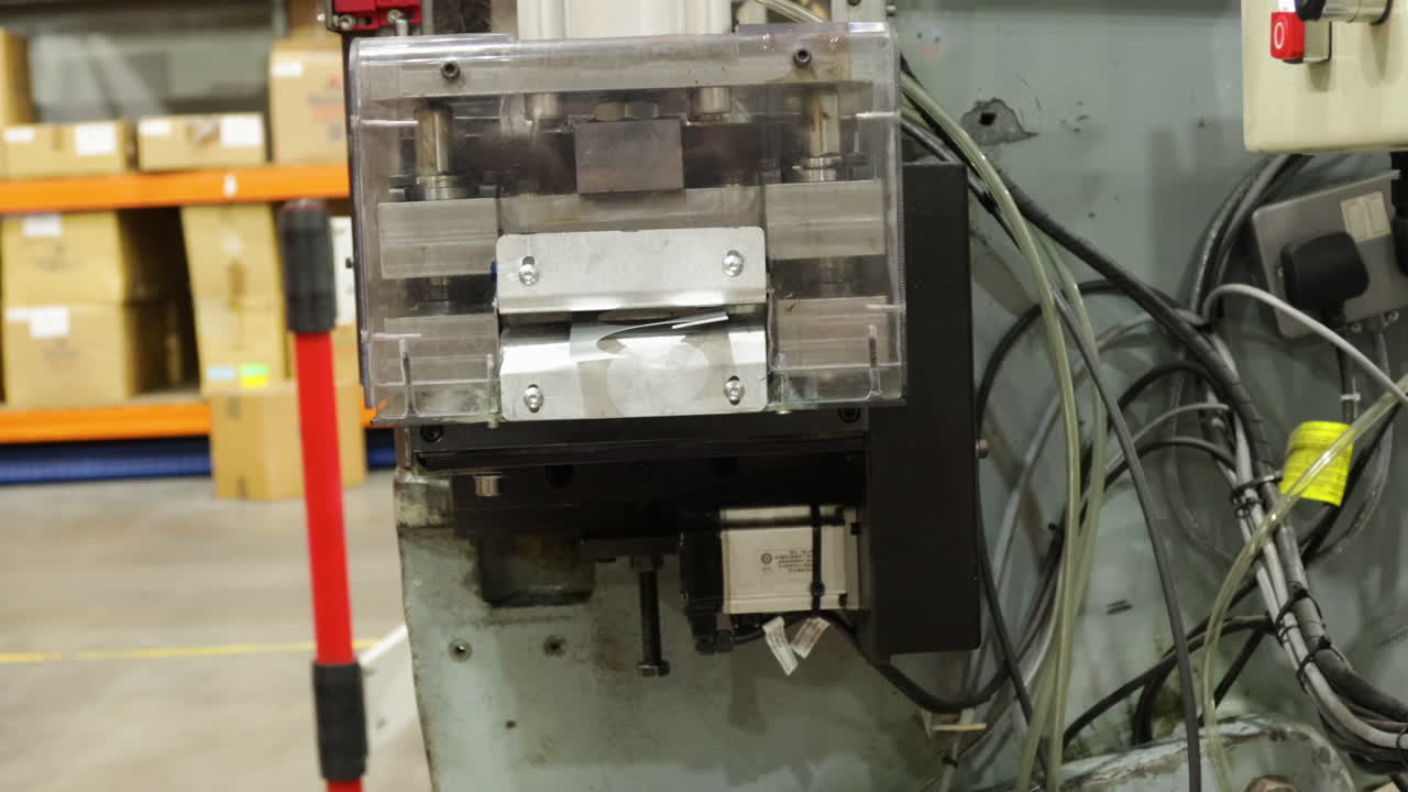 la máquina de revestimiento de tapas emite piezas redondas de chatarra en la fábrica de almacén