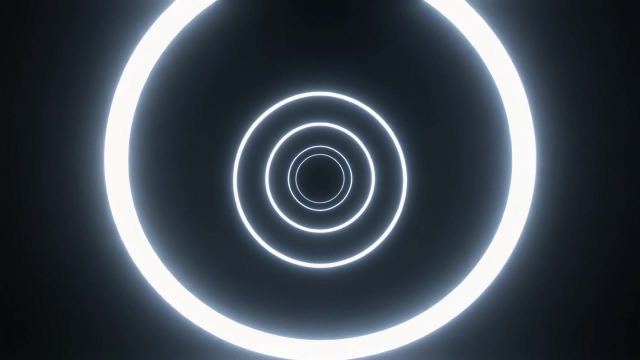 Abstract Motion Graphic of Glowing White Concentric Rings Expanding