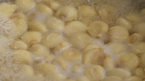 boiling and stirring choclo corn on a pot for peruvian ceviche