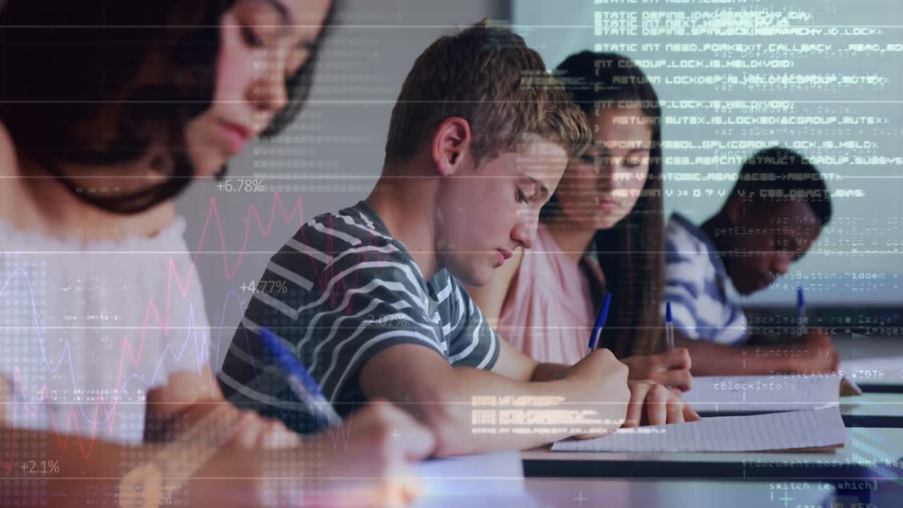 animación del procesamiento de datos sobre los estudiantes en el aula