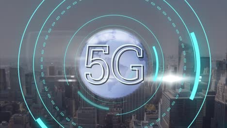 Animation-Von-5g-über-Dem-Globus-Und-Der-Stadtlandschaft