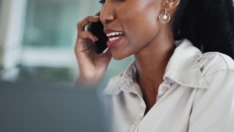 phone call, contact and business woman closeup