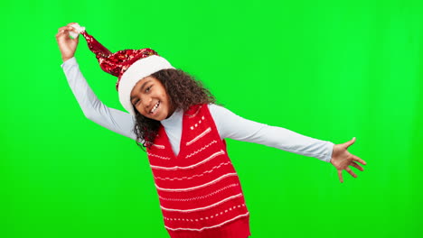 Face,-green-screen-and-girl-with-Christmas-outfit