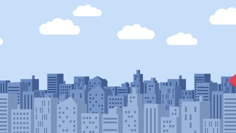 hombre de negocios volando en cohete a través de los edificios. concepto de salto. ilustración de bucle en estilo plano.