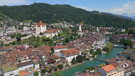 aerial shot of the old town of thun city in switzerland