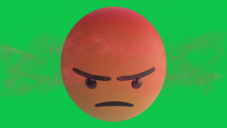 digital animation of digital wave over angry face emoji against green background