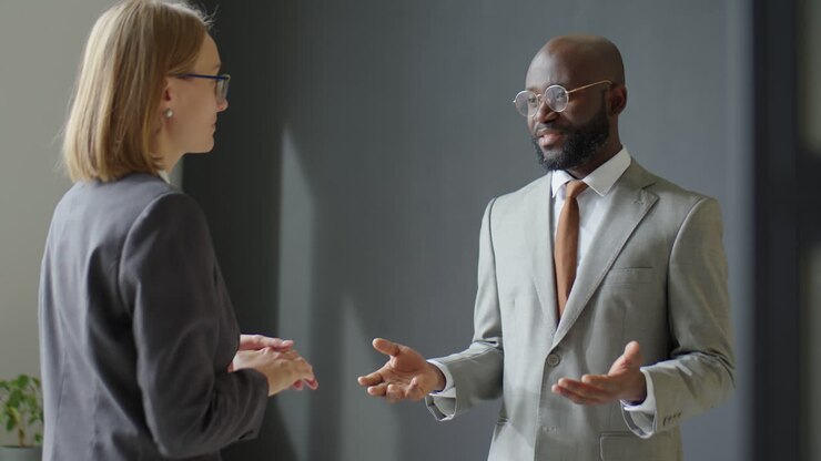 Partner commerciali che si stringono la mano e discutono
