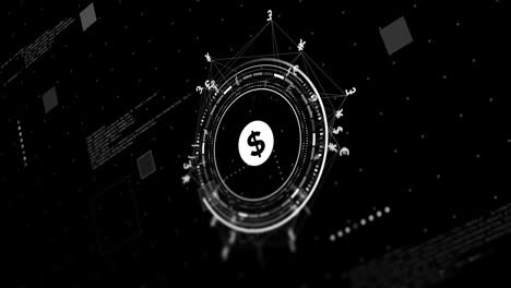 animation of network with data processing and pound signs over black background