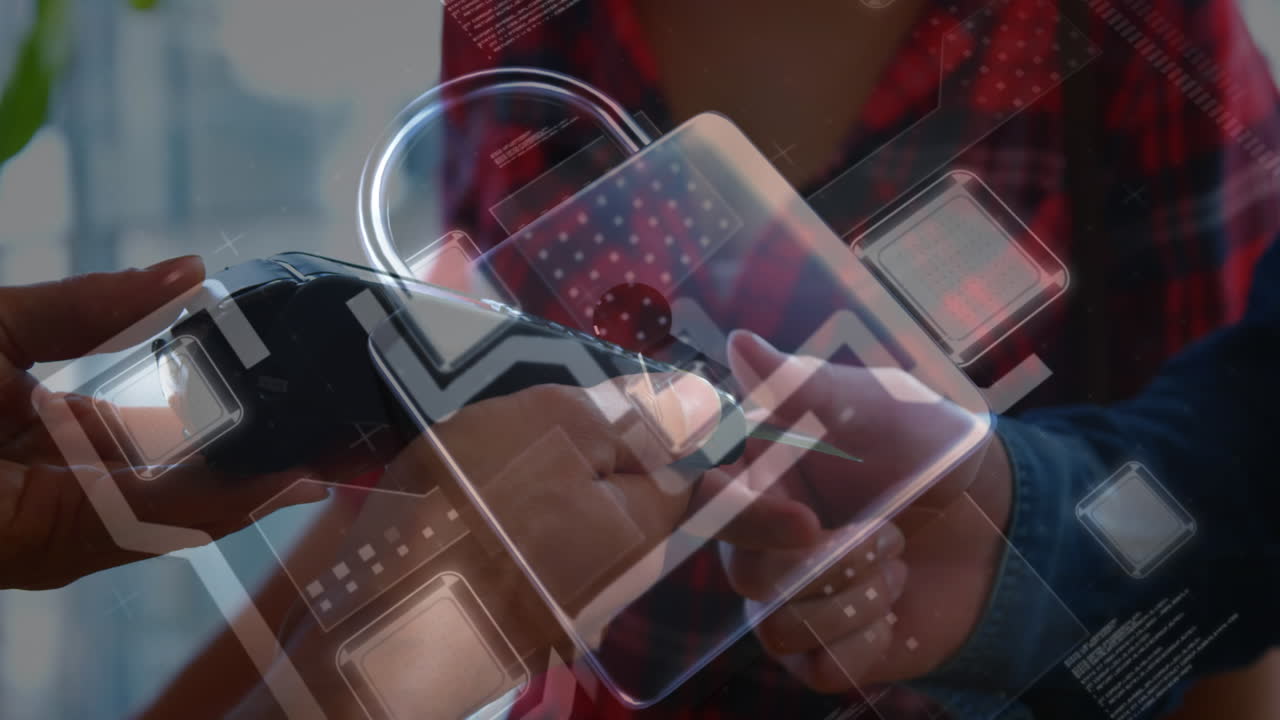 결제 터미널을 사용하는 사람들에 대한 네트워크 보안  ⁇ 락의 애니메이션