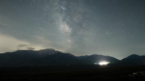 Timelapse-Milky-way-over-Mountain-Olympus-Greece-panning-right-wide-shot