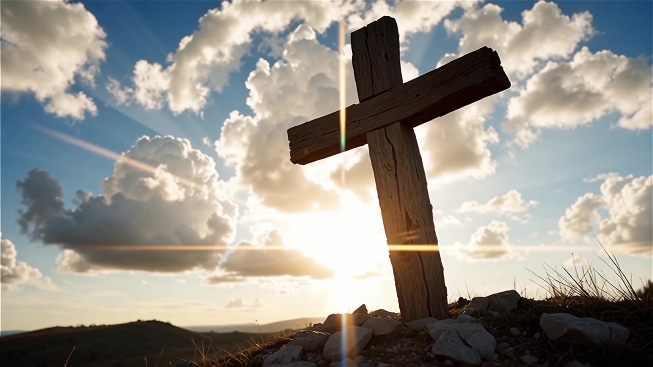 Croce Cristiana Luce Celestiale Sfondo per il Culto.