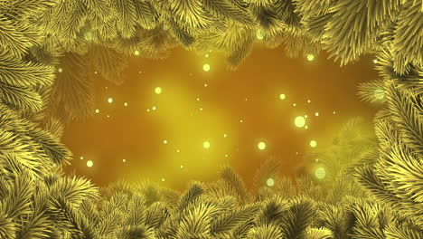 animation of spots of light over fir tree branches on yellow background