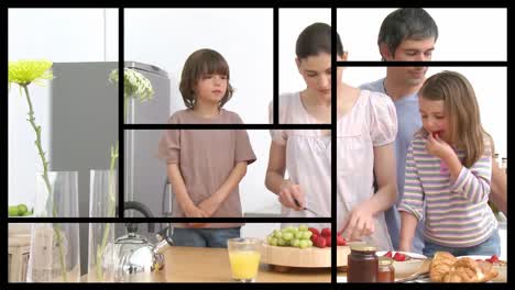 animation of presenting 2 families in the kitchen