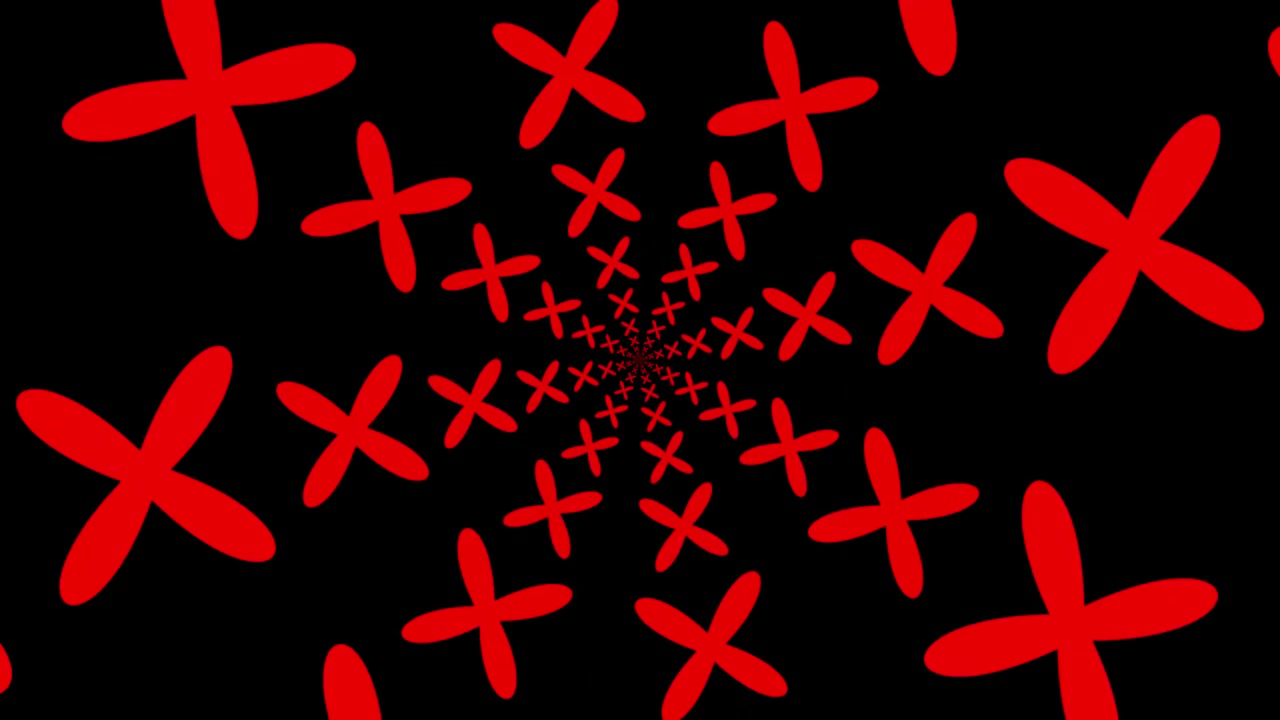 Forme cangianti di colore rosso che circolano su sfondo nero.