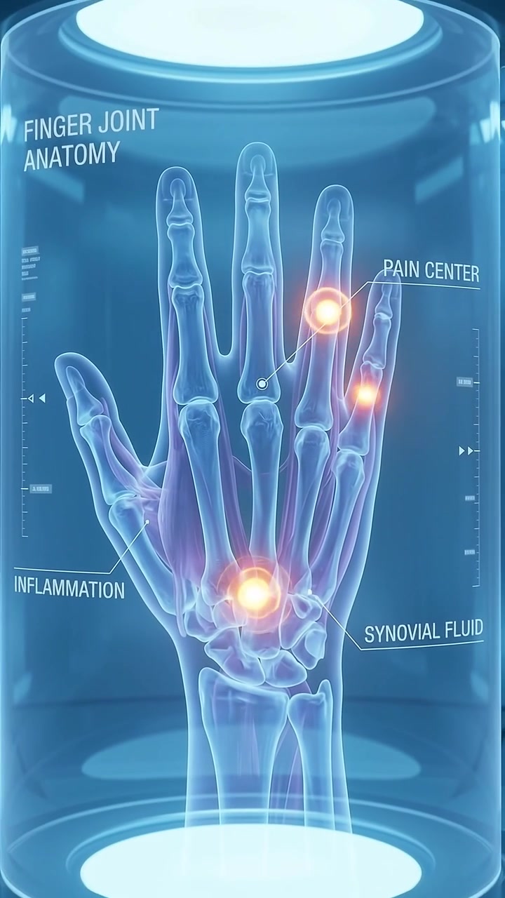 3D medicinsk animation af menneskehåndens ledanatomi og betændelse