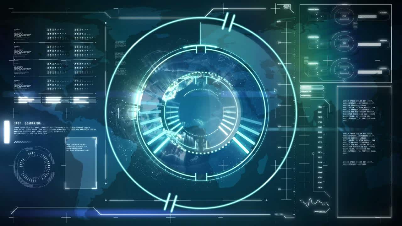 анимация сканирования и обработки данных на экране