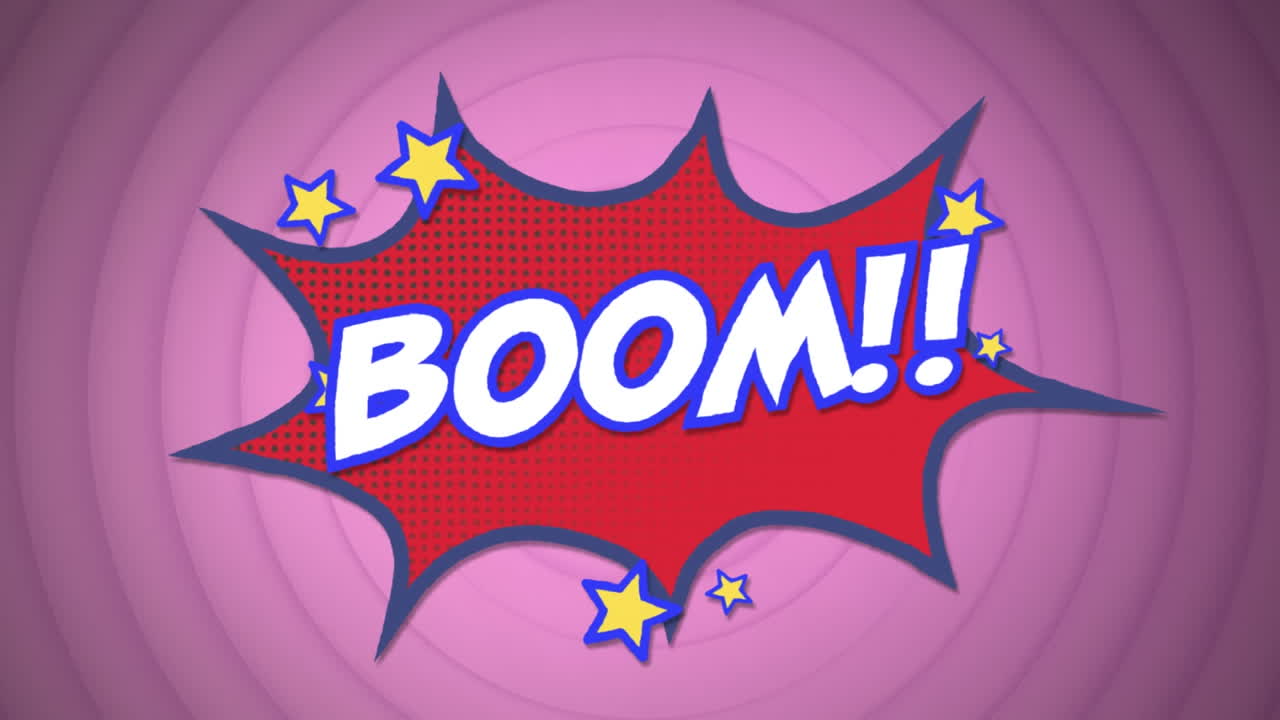 보라색 배경의 동심 원에 대한 음성 거품 위의  텍스트의 애니메이션