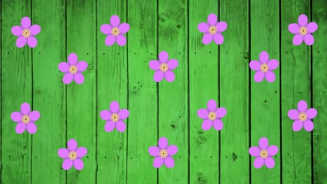 Animation-Von-Lila-Blumen,-Die-Sich-Auf-Grünem-Hintergrund-Drehen