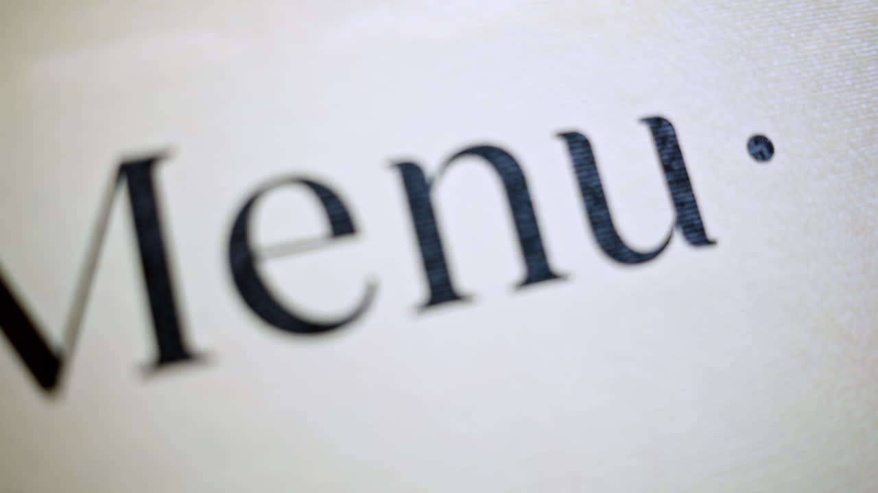 Menu headline writing on a page