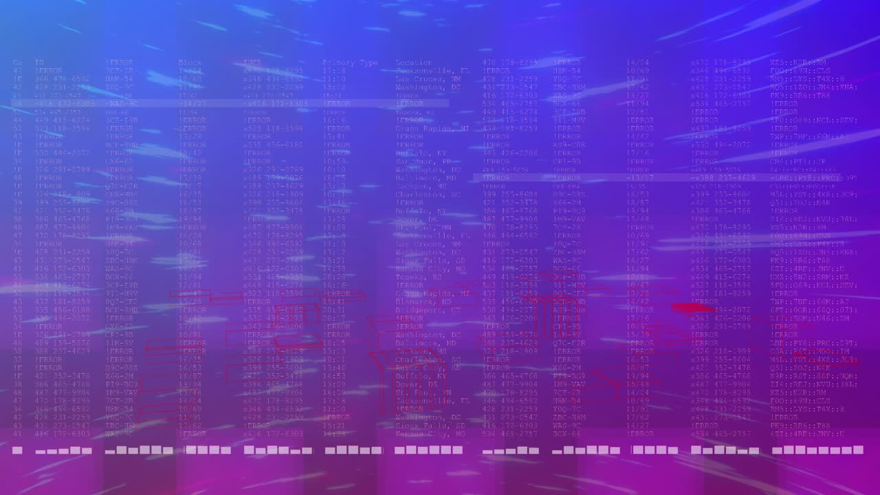 Animation von Lichtspuren über Datenverarbeitung und einem 3D-Stadtmodell vor einem Verlaufshintergrund