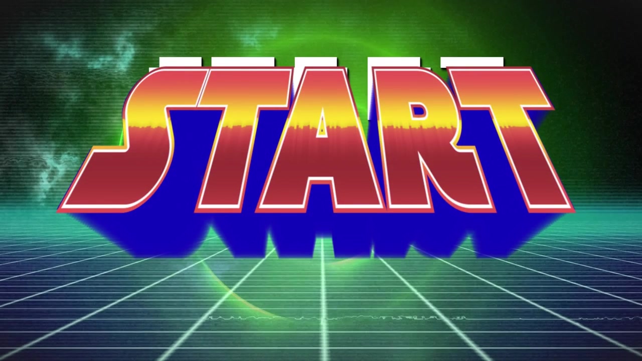 Animazione della scritta "start" su forme astratte al neon