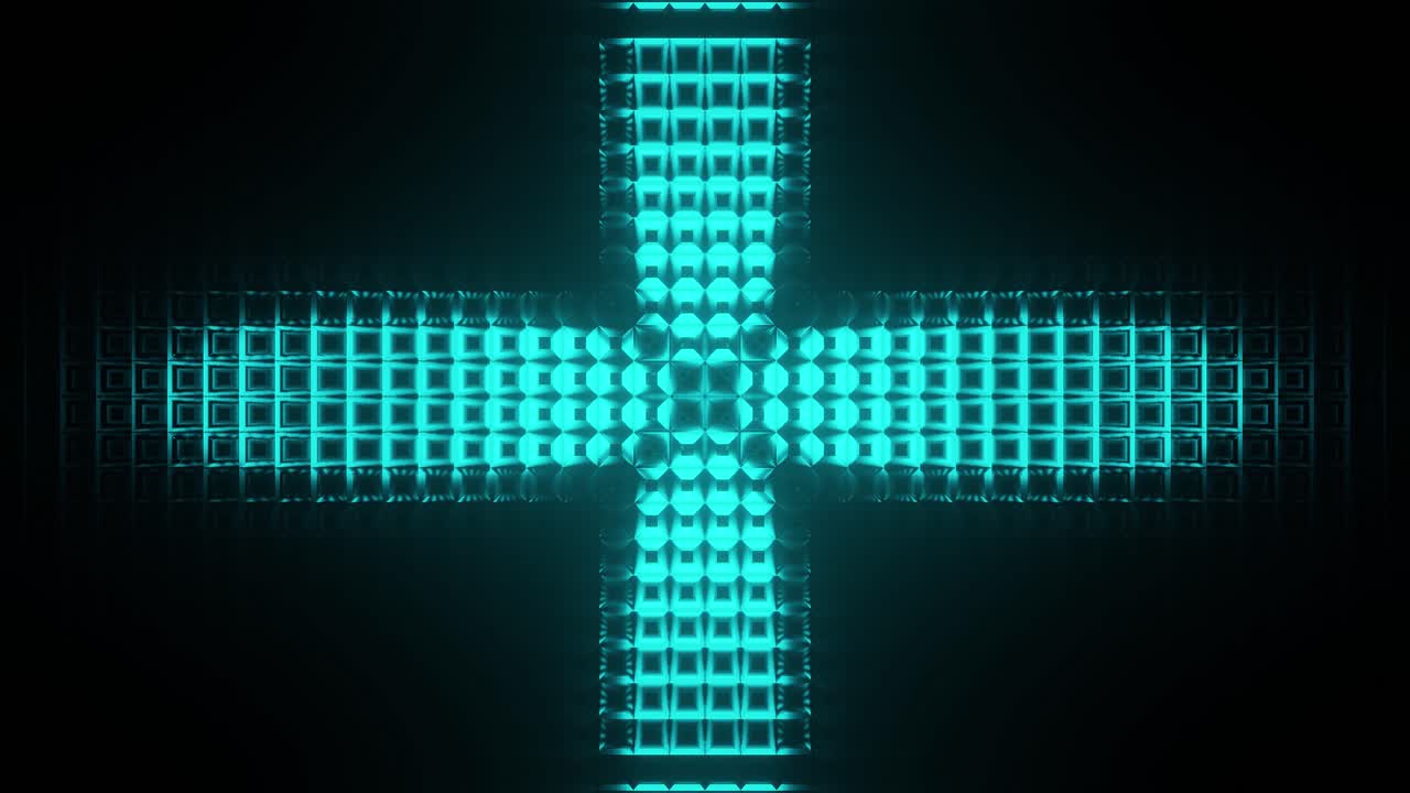 Repeating Cross Pattern, Bright Lights, Blue Neon, Vertical Spin, 3D Motion