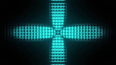 Repeating Cross Pattern, Bright Lights, Blue Neon, Vertical Spin, 3D Motion