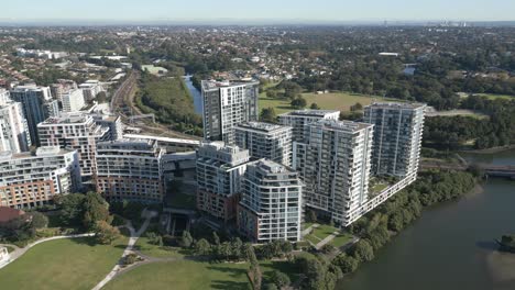 aerial view of waterfront apartment complexes at sydney suburb on a sunny day