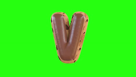 3d animation of the v letter recreating a cookie with chocolate on top