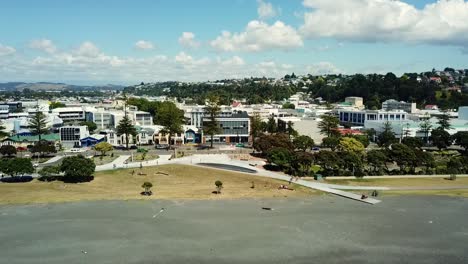 drone view of napier beach and boulevard, new zealand