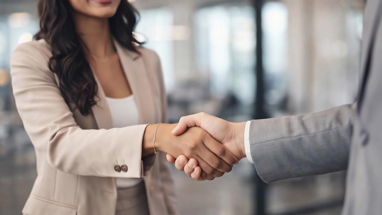 Profesionales de negocios dándose la mano en una oficina