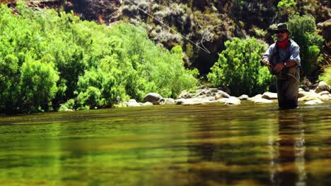 Fisherman-fly-fishing-in-river