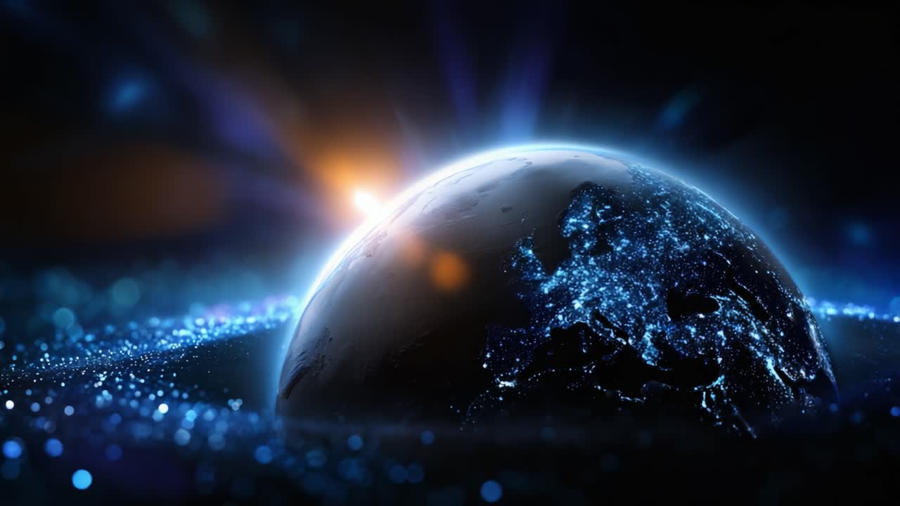 A Stunning Visual of Earth Surrounded by Glowing Particles and Light, Capturing the Beauty of Our Planet Against a Dark Cosmic Background