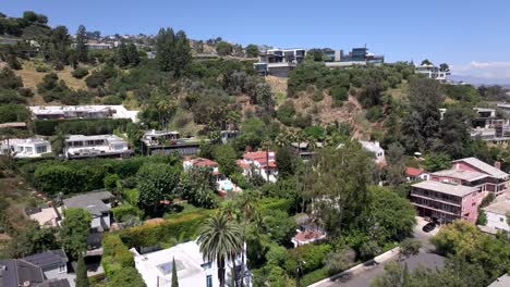 Luxury-Homes-Of-Famous-Bird-Streets,-Hollywood-Hills-West,-LA-Drone-Flyover