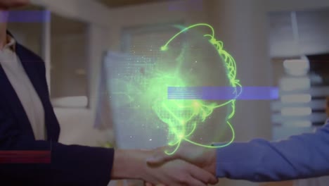 animación del globo y conexiones sobre diversas personas de negocios que se dan la mano