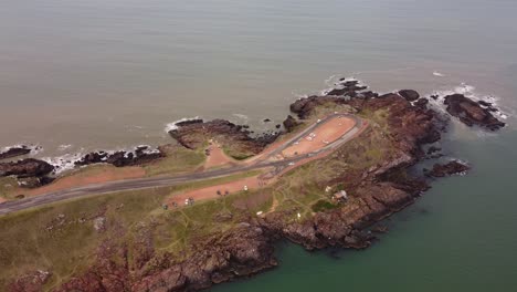 Aerial-view-of-Punta-Ballena-pensinsula,-Punta-del-Este