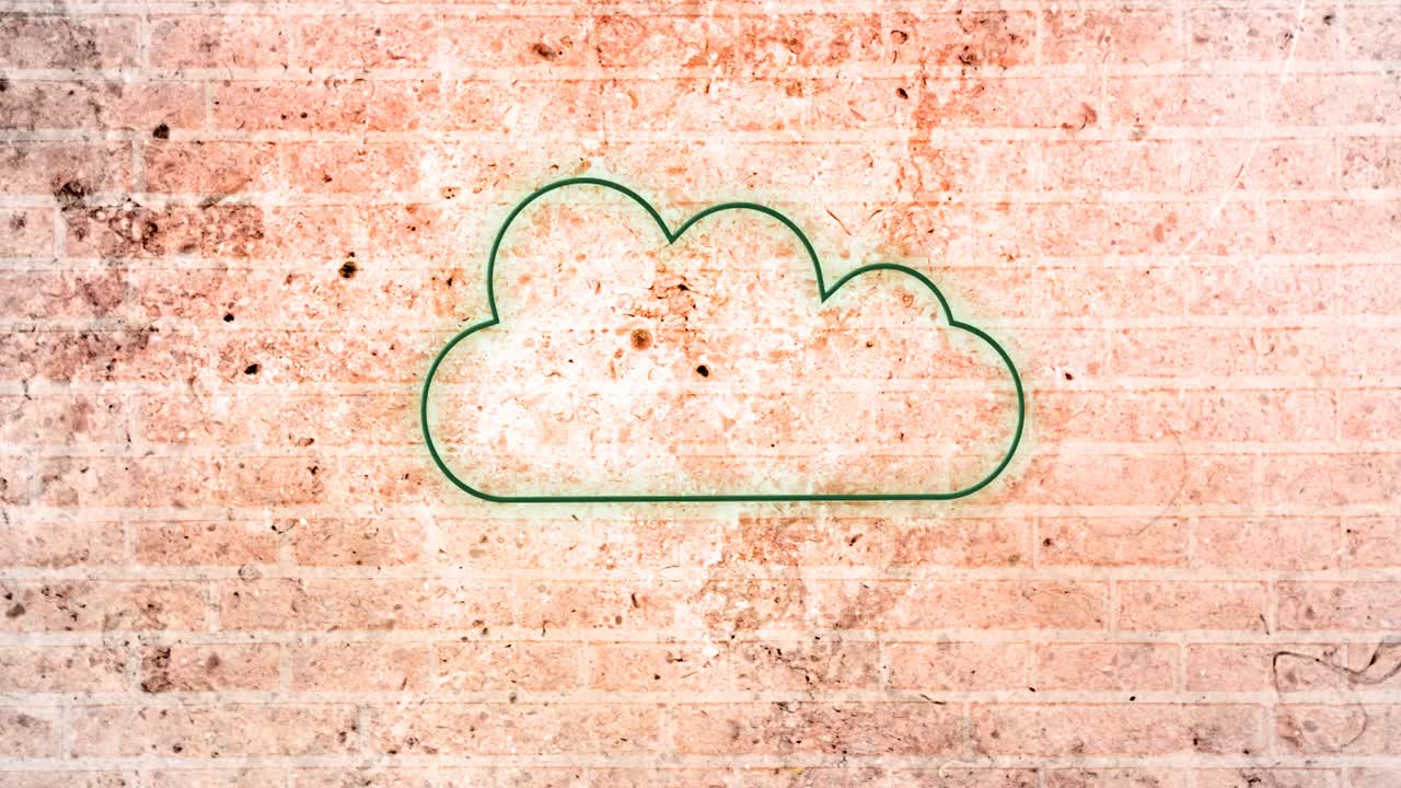 Animation of glowing neon cloud icon on brick wall
